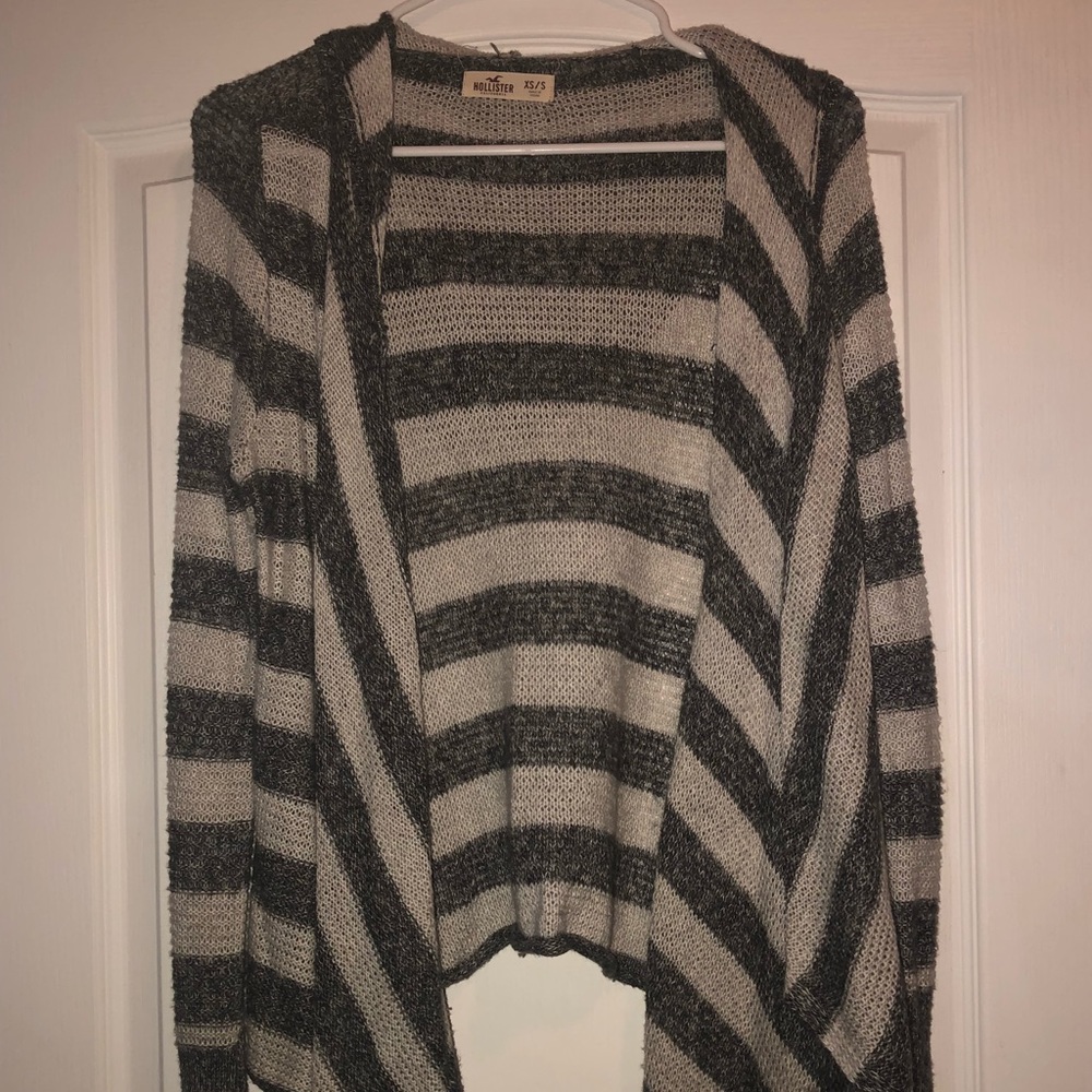 white and grey cardigan
